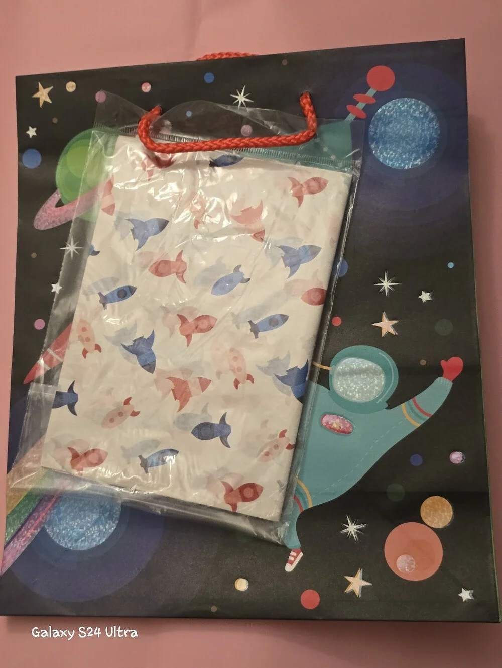 3 Piece Gift Wrap: Blank Card, Gift Bag, & Tissue Paper NEW Space Ship Design